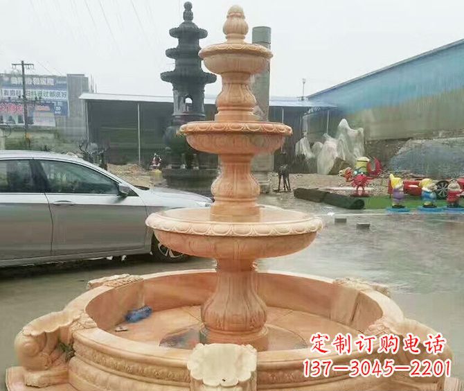 晚霞红多层大型石雕喷泉 (3)