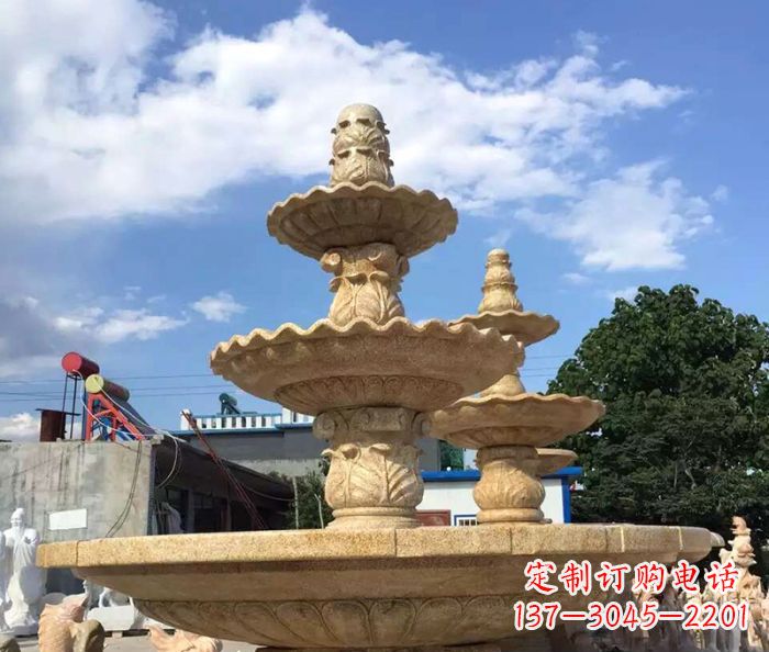 晚霞红多层喷泉石雕