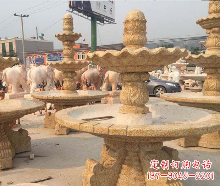 晚霞红多层大型石雕喷泉