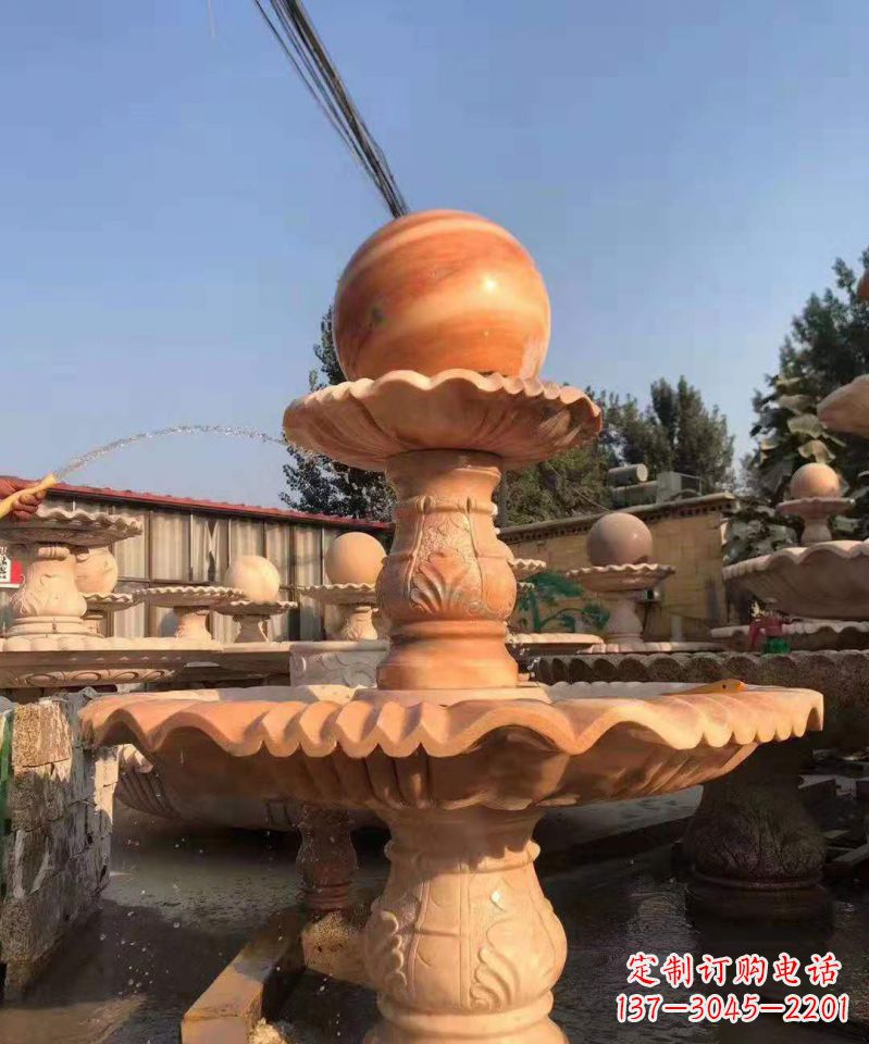 晚霞红风水球雕塑别墅庭院景观雕塑