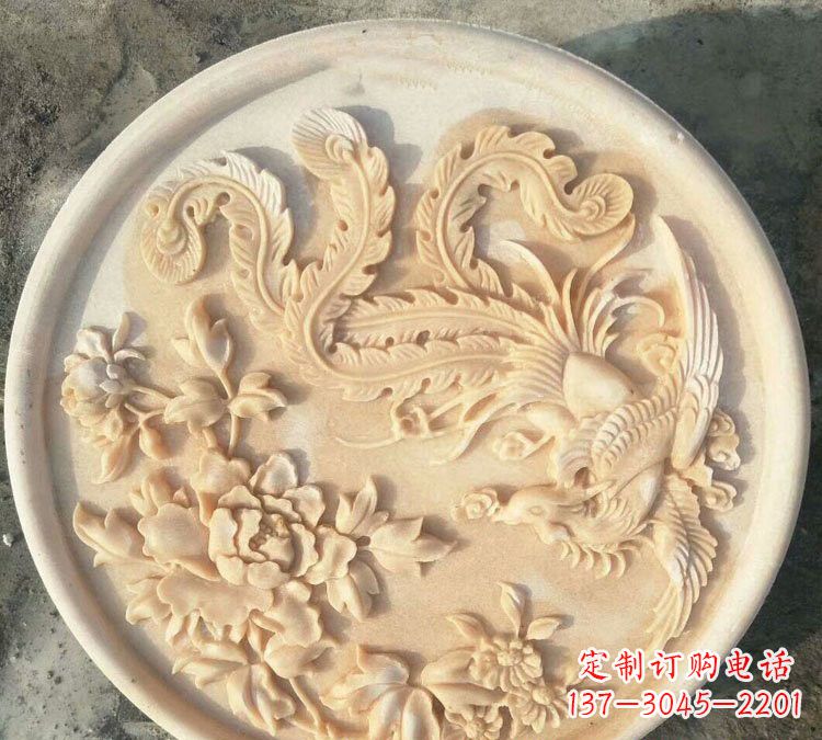 晚霞红凤凰牡丹石浮雕
