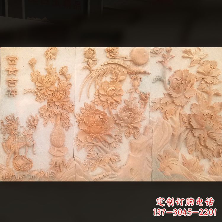 晚霞红富贵吉祥建筑装修浮雕画