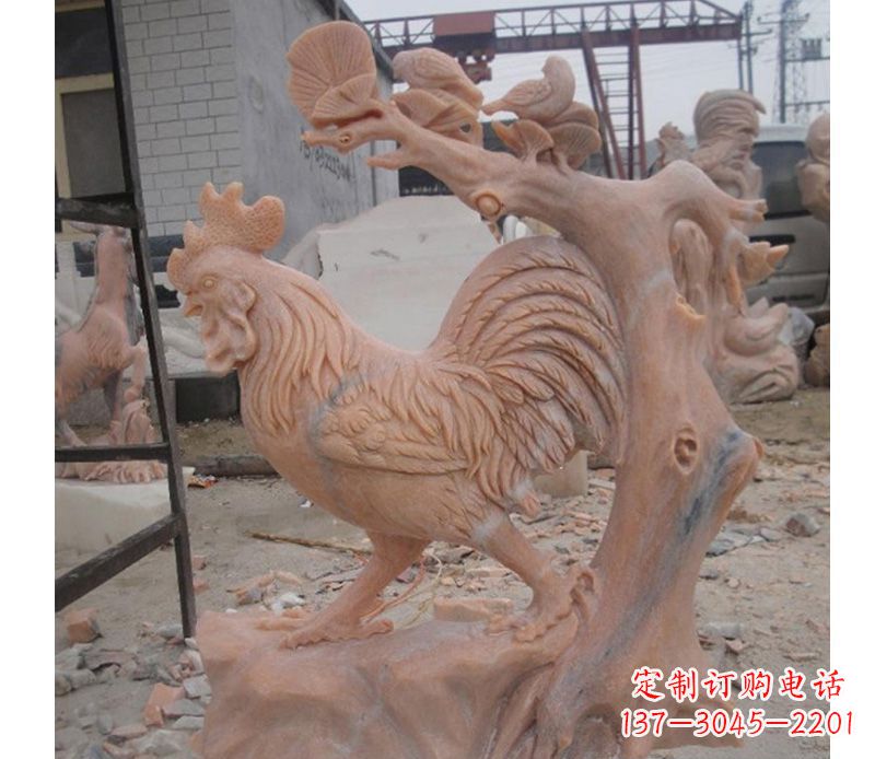 晚霞红公鸡雕塑
