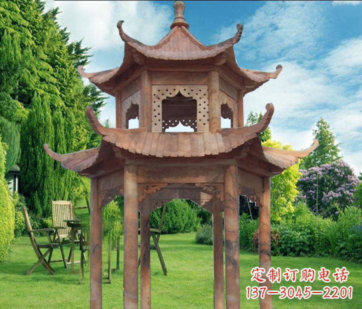 晚霞红公园建筑凉亭