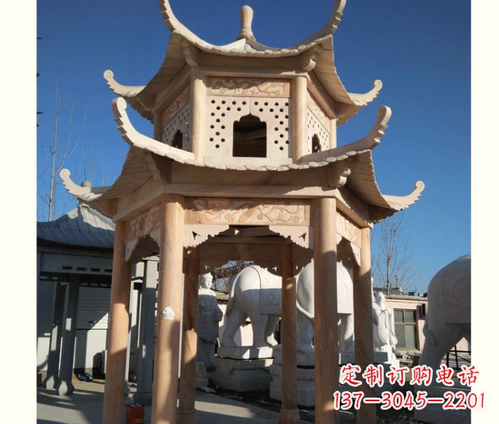 晚霞红公园双层六角凉亭石雕 (2)