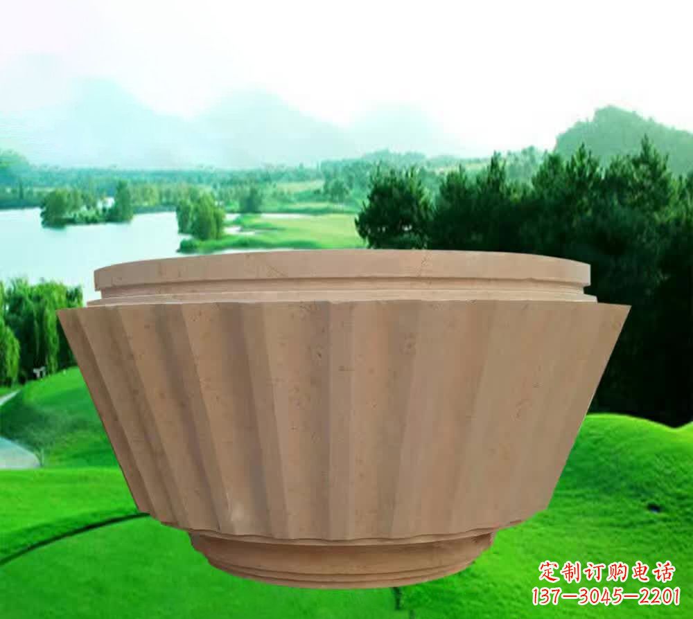 晚霞红花盆景观石雕