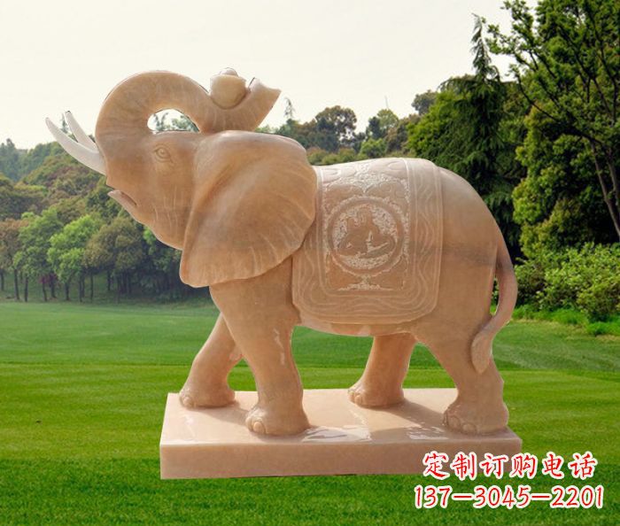 晚霞/吉祥如意/元宝/大象/石雕-晚霞红吉祥如意鼻卷元宝的大象石雕 晚霞/吉祥如意/元宝/大象/石雕-晚霞红吉祥如意鼻卷元宝的大象石雕