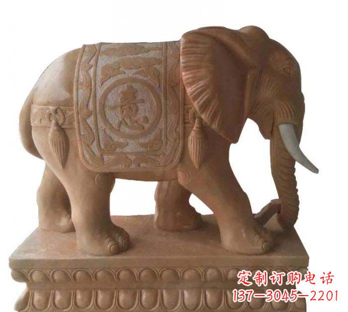 晚霞红吉祥如意大象石雕 (2)