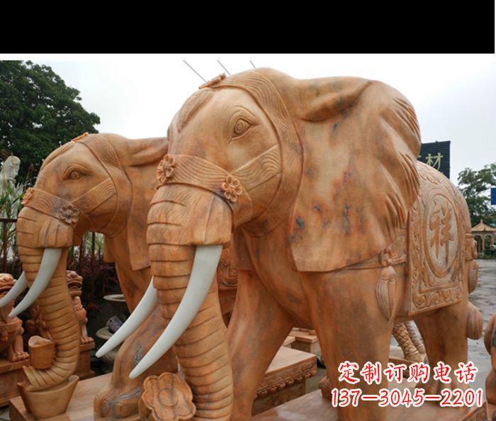 晚霞红吉祥如意门口镇宅招财大象石雕 (3) 晚霞红吉祥如意门口镇宅招财大象石雕 (3)