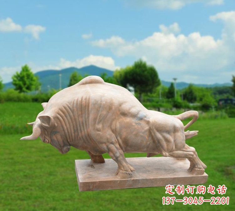 晚霞红开荒牛石雕