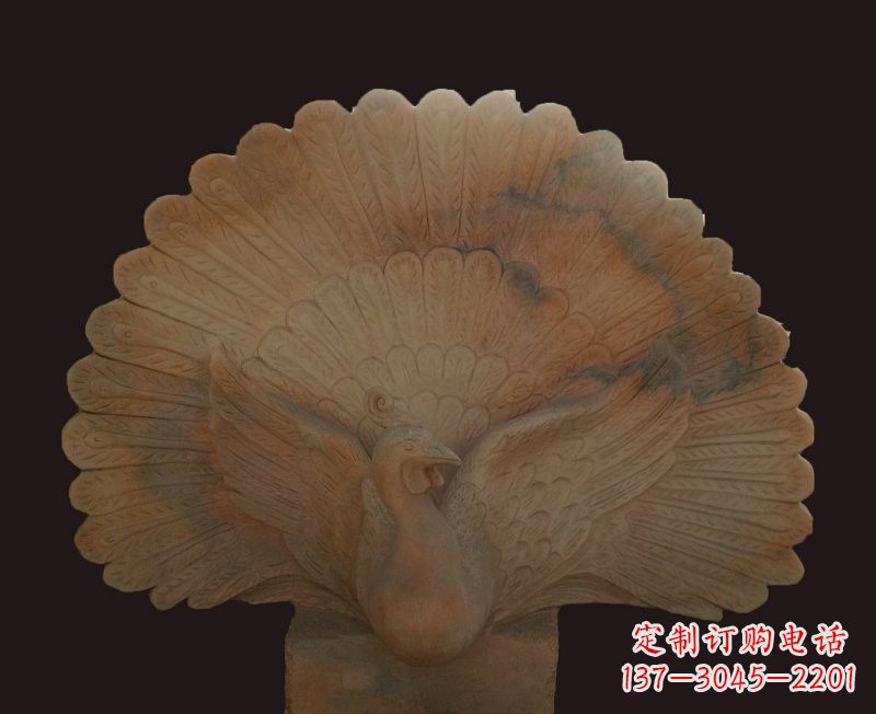 晚霞红开屏孔雀石雕