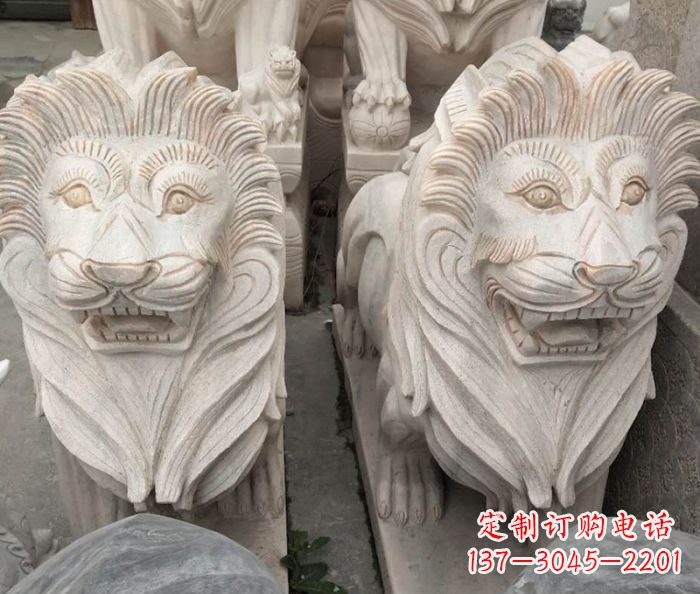 晚霞红欧式狮子石雕 (2)
