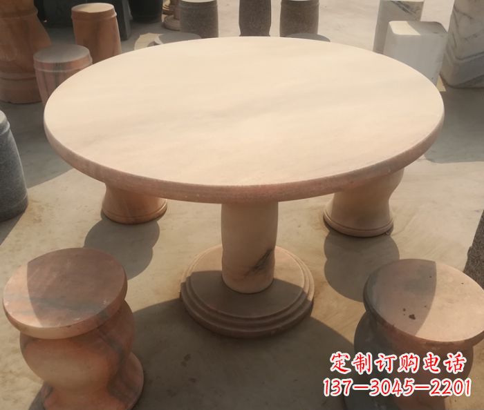 晚霞红欧式圆桌凳公园石雕 (3)