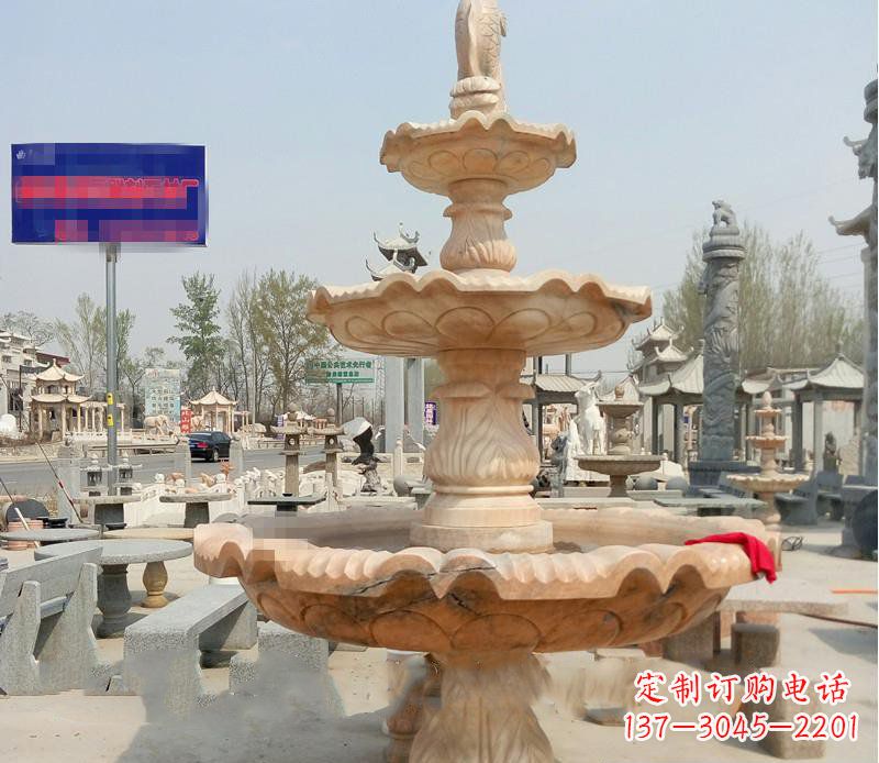 晚霞红喷泉喷水盆石雕