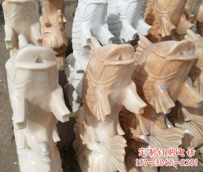 晚霞红喷水鲤鱼庭院石雕