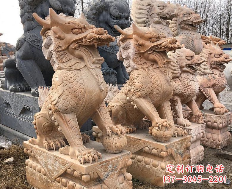 晚霞红麒麟石雕 (2)