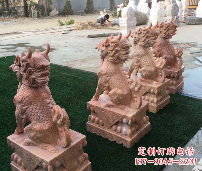 晚霞红麒麟招财镇宅石雕