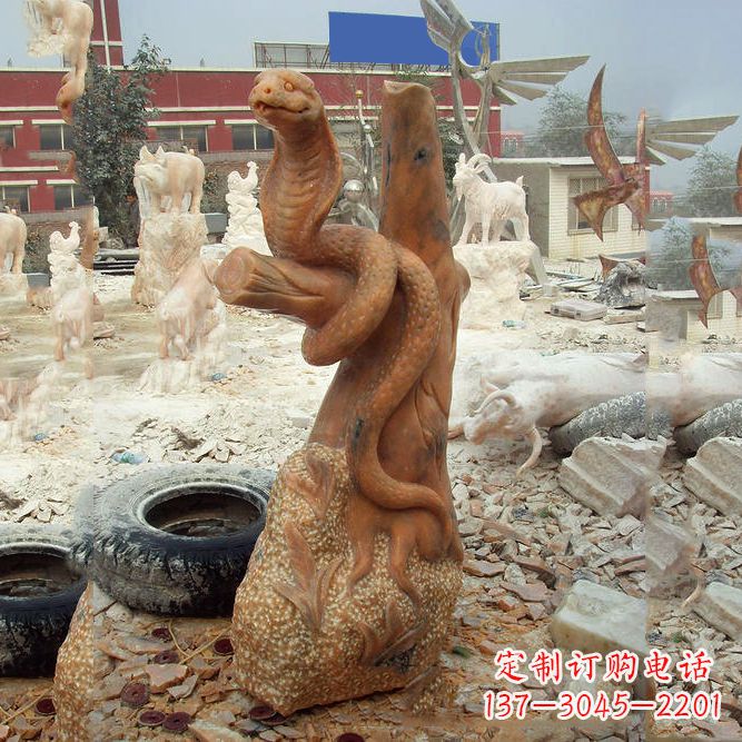 晚霞红蛇石雕-12生肖动物雕塑