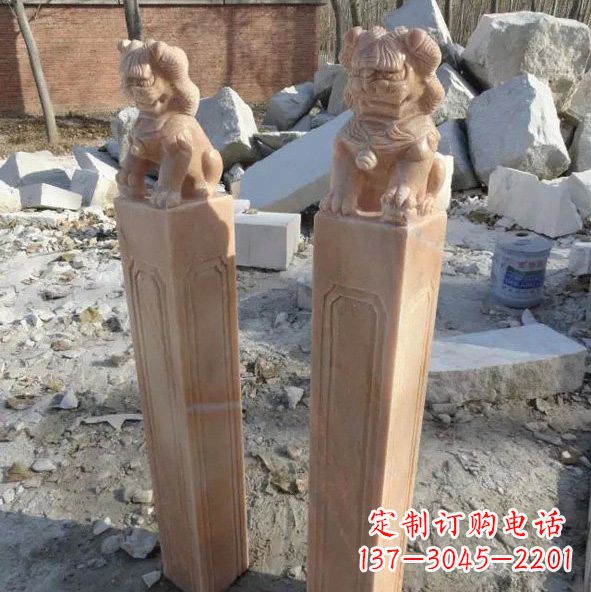 晚霞红狮子拴马桩
