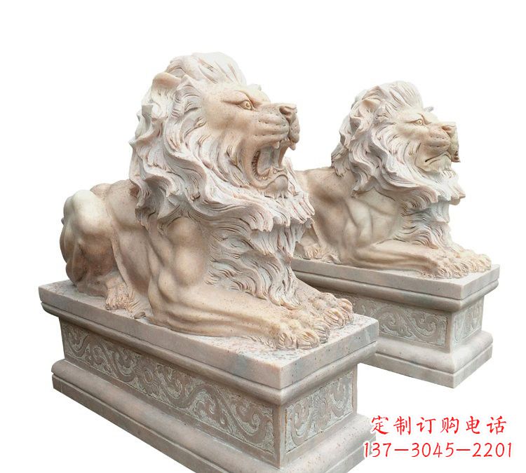晚霞红石材欧式狮子