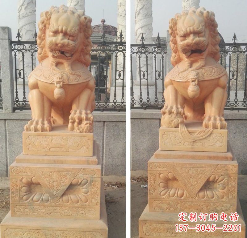 晚霞红石材北京狮雕塑