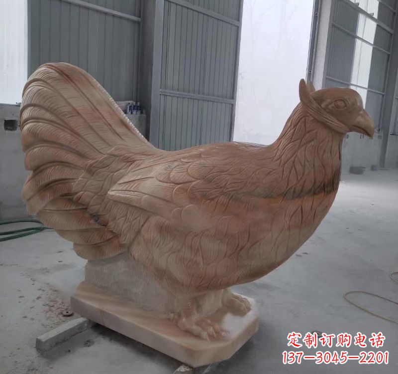 晚霞红石雕母鸡