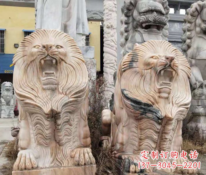 晚霞红石雕欧式石狮子