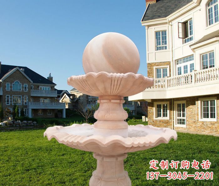 晚霞红双层风水球公园喷泉石雕 晚霞红双层风水球公园喷泉石雕