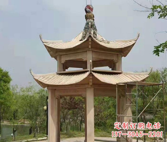 晚霞红双层凉亭石雕 (2)