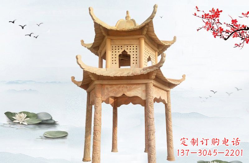 凉亭雕塑 - 晚霞/双层/六角/凉亭/石雕 凉亭雕塑 - 晚霞/双层/六角/凉亭/石雕