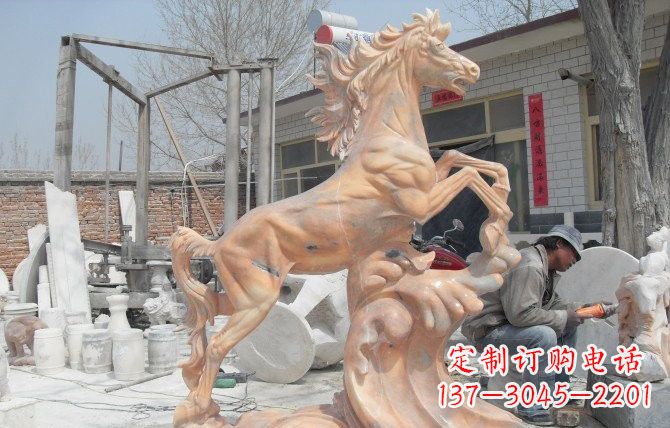 晚霞红踏浪奔马石雕222