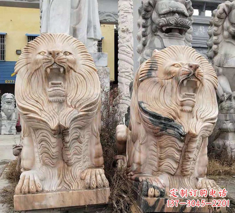 晚霞红西洋吼狮石雕