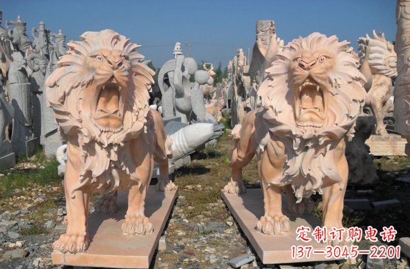 晚霞红西洋狮子雕塑