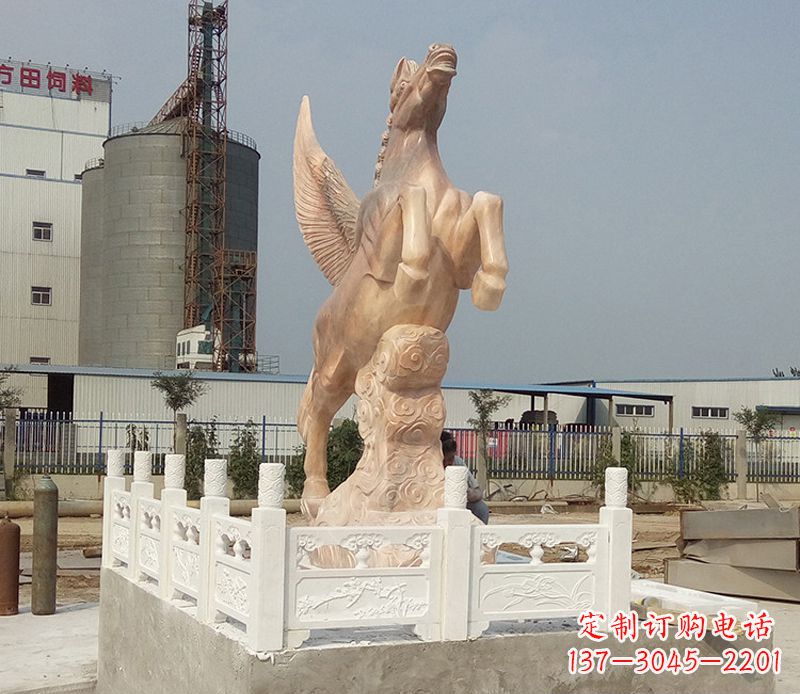 晚霞红祥云飞马企业景观石雕