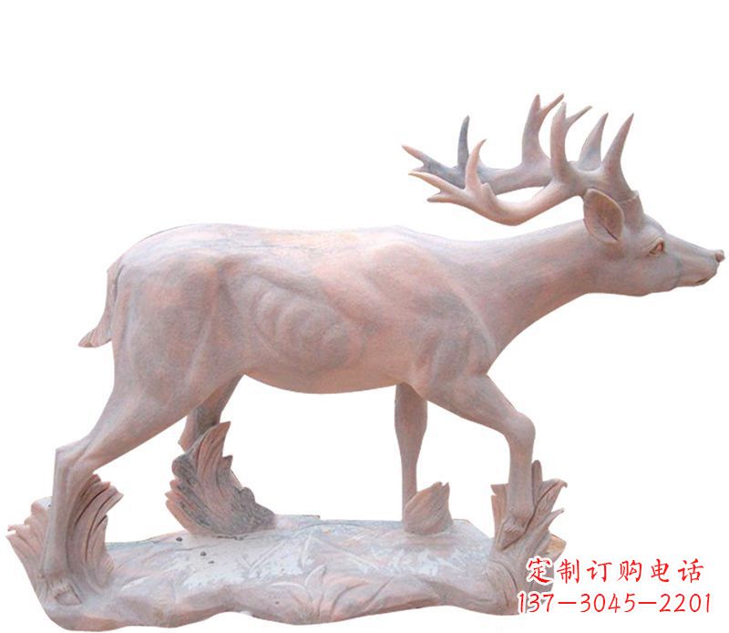 晚霞红小鹿石雕