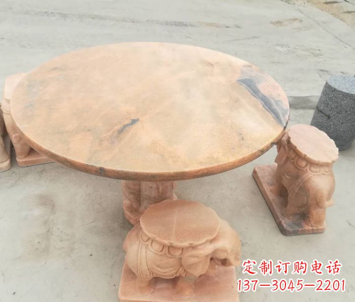 晚霞红小象桌凳别墅石雕 (4)