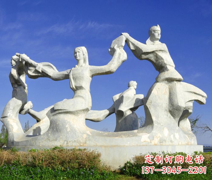 围圈跳舞的少数民族人物广场石雕