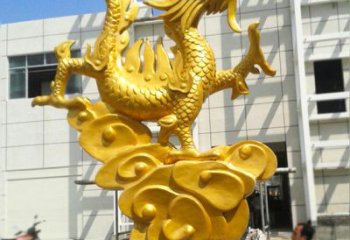 企业景观标识龙升鎏金龙铜雕