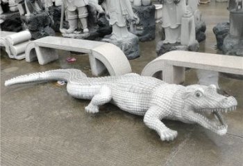 石雕鳄鱼花岗岩园林景区观赏动物摆件