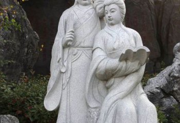 司马相如与卓文君汉白玉石雕塑-公园园林历史典故人物雕像