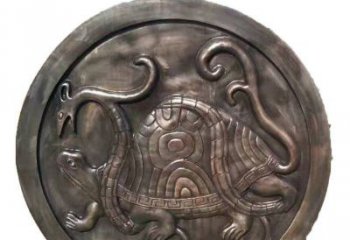 铜雕乌龟与蛇壁画摆件