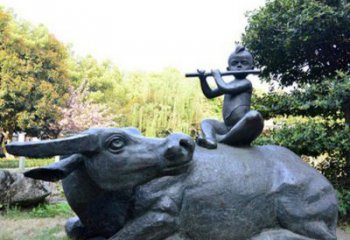 铜雕园林牧童骑牛景观摆件