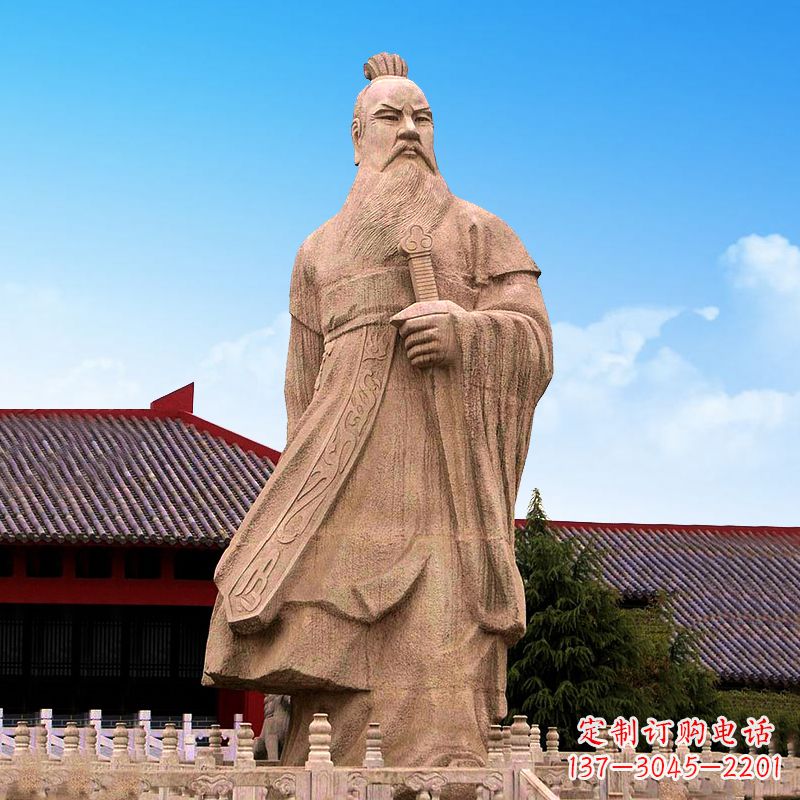 魏武帝曹操砂岩石雕塑像