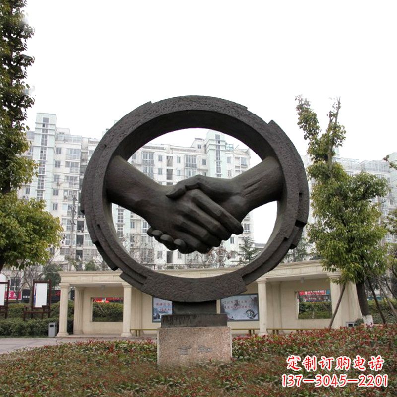 握手言和景观铜雕-城市园林文化雕塑摆件