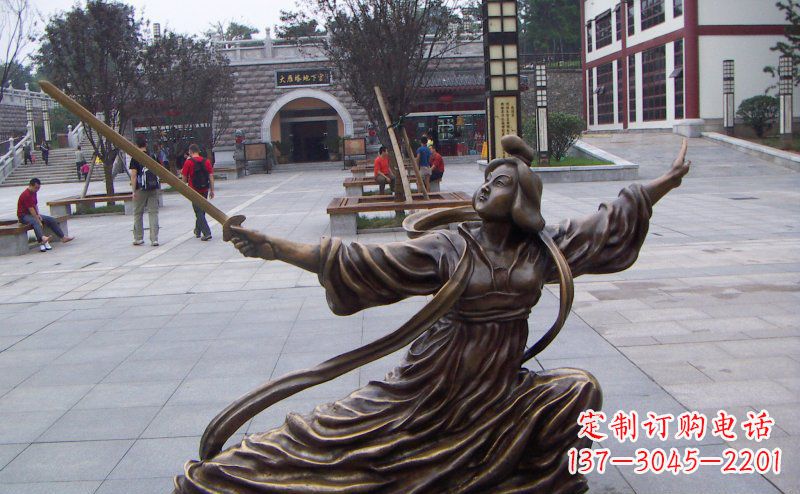 舞剑的古代美女古代人物铜雕