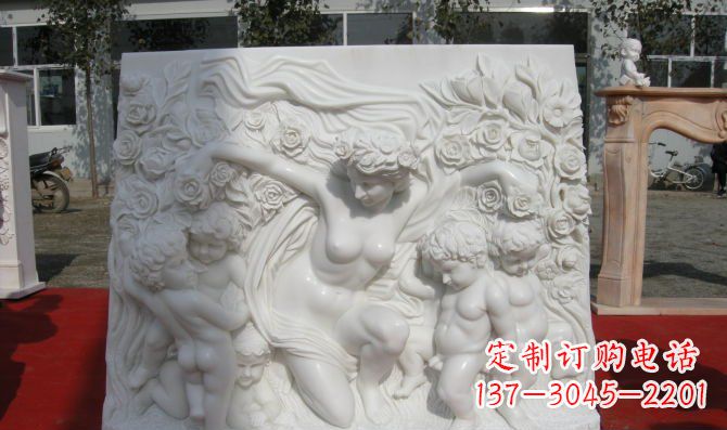西方女人与孩子汉白玉浮雕