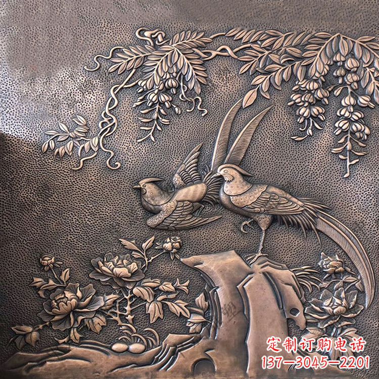 喜鹊紫铜浮雕装饰画