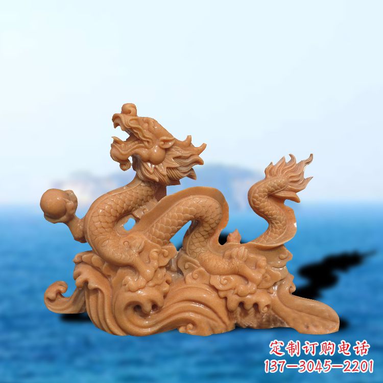 戏珠龙雕塑晚霞红