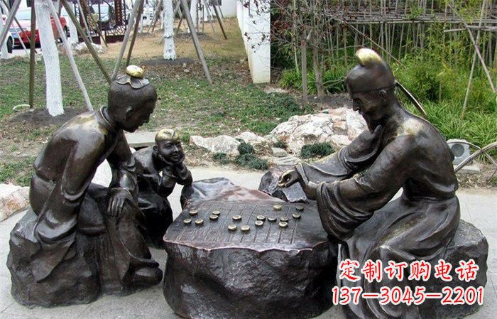 下象棋的古代人物铜雕