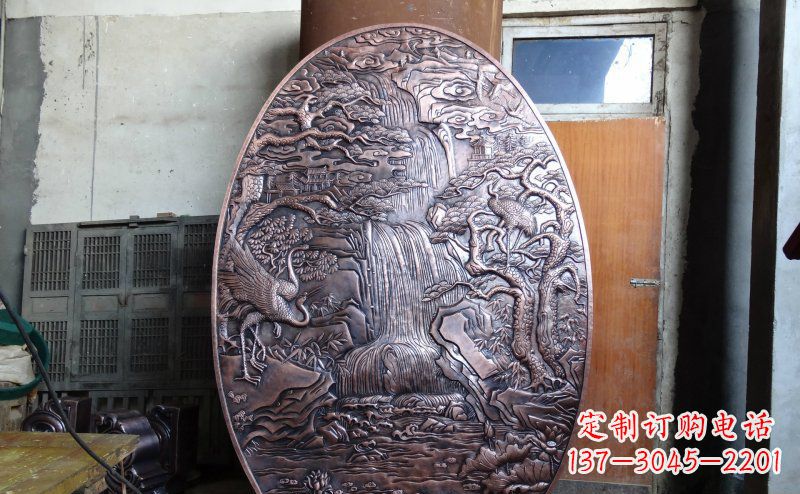 仙鹤松林瀑布古代园林景观铜浮雕 仙鹤松林瀑布古代园林景观铜浮雕